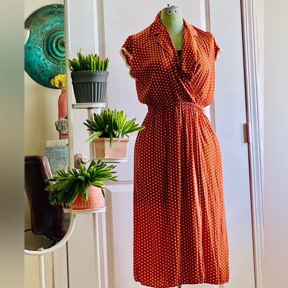 Smythe Burnt Orange Rust and Ivory Polka Dot Dress SZ 4/6 - Picture 4 of 11